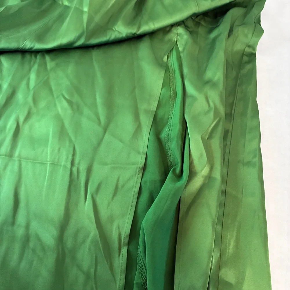Abercrombie & Fitch NEW Green Satin Slip Dress Sweetheart Neck Side Slit Large
